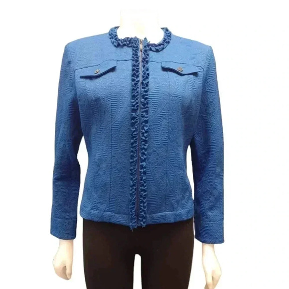 Ruby Rd. Blue Textured Ruffles Zip Up jacket Size 8 - Picture 1 of 11